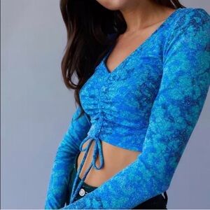 Urban Outfitters Urban Renewal Sparkly Cropped Floral Shimmer Ruched Top Size S
